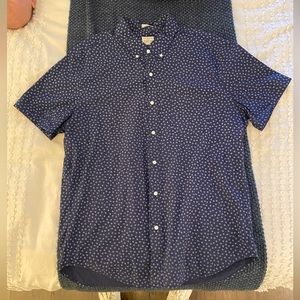 J Crew Navy Blue Printed Short Sleeve Button-Up
